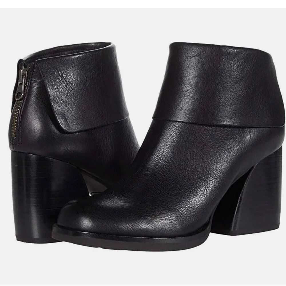 Kork-Ease Ankle Seri Fold-Over Leather Ankle Boots Booties Black Size 9M